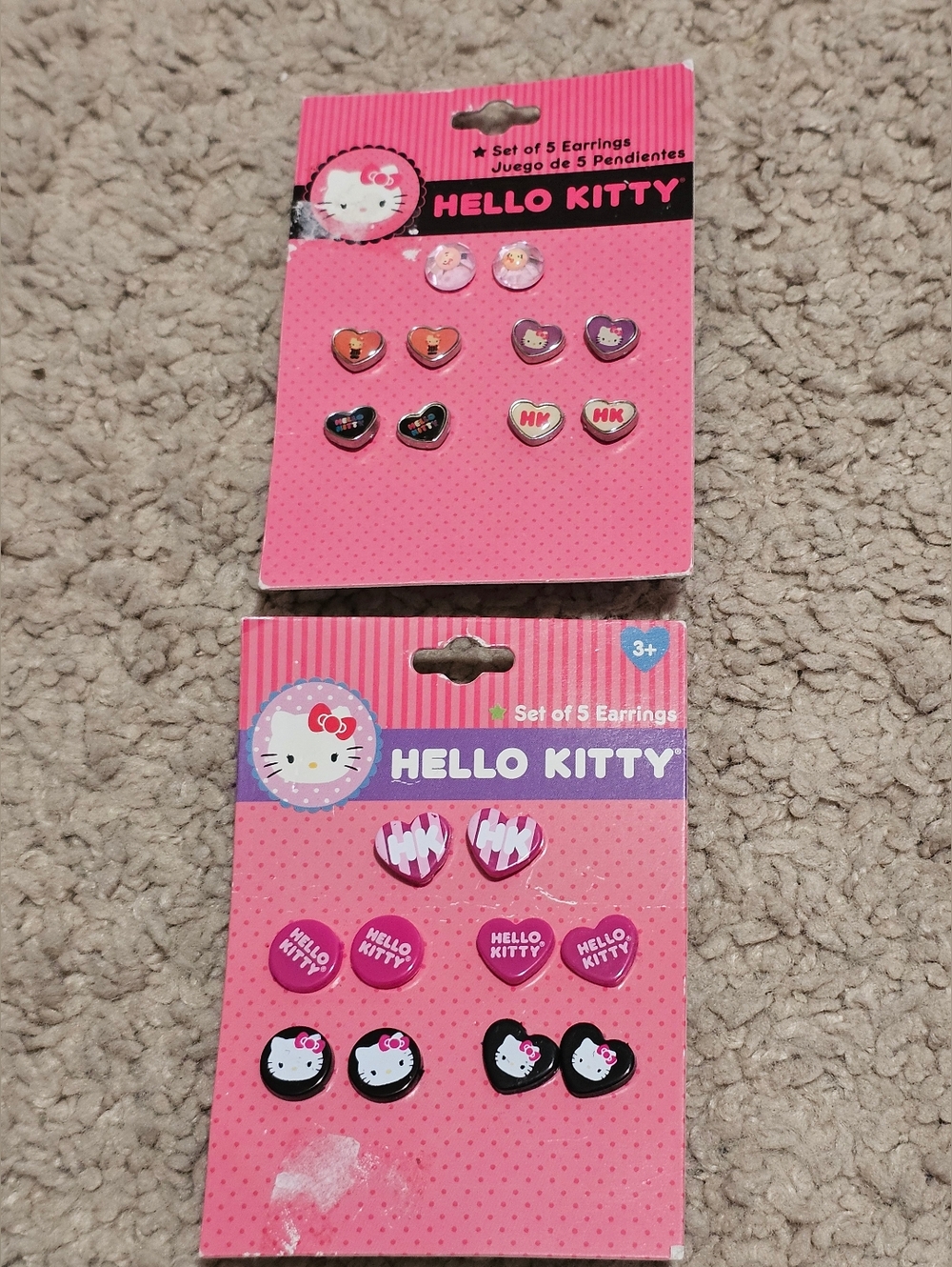 New! Hello Kitty Earrings for Girls & Women - 2 Packs of 5 Sets Each